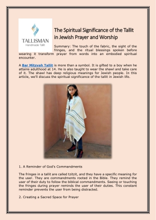 The Spiritual Significance of the Tallit in Jewish Prayer and Worship