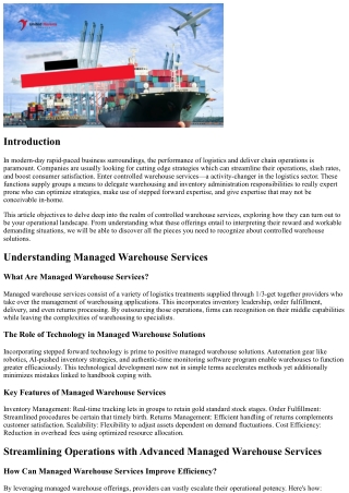 Optimizing Operations with Cutting-edge Managed Warehouse Services