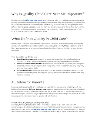 Why Is Quality Child Care Near Me Important