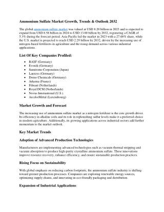 Ammonium Sulfate Market Competitive Landscape, Share & Forecast 2032