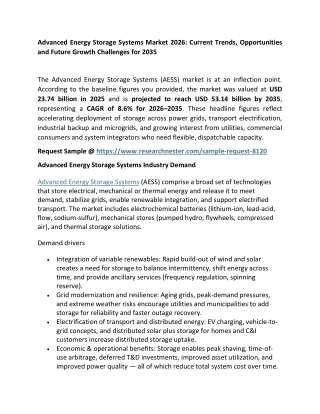 Advanced Energy Storage Systems Market 2026