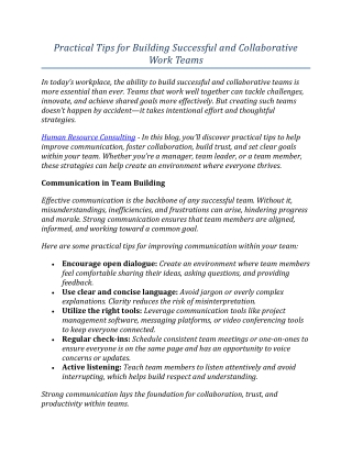 Practical Tips for Building Successful and Collaborative Work Teams