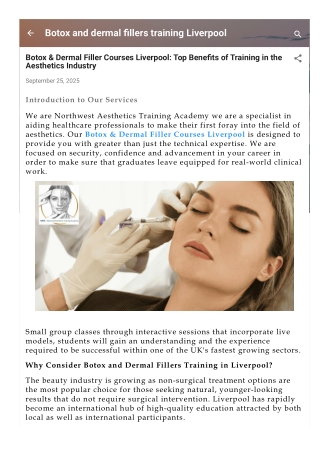 Botox & Dermal Filler Courses Liverpool Top Benefits of Training in the Aesthetics Industry