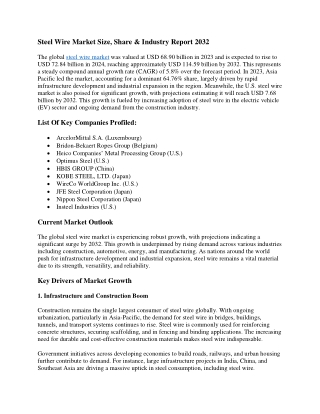 Steel Wire Market Demand, Growth Restraints & Future Outlook 2032