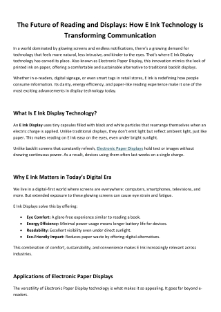The Future of Reading and Displays How E Ink Technology Is Transforming Communication