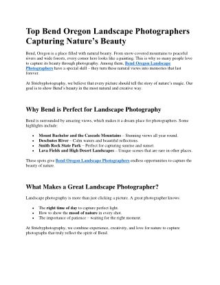 Top Bend Oregon Landscape Photographers Capturing Nature