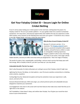Get Your Fairplay Cricket ID