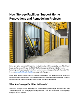 How Storage Facilities Support Home Renovations and Remodeling Projects
