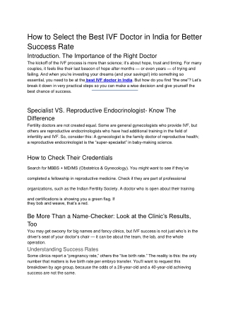 How to Select the Best IVF Doctor in India for Better Success Rate