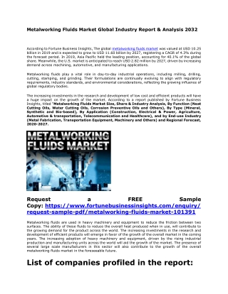 Metalworking Fluids Market Drivers, Restraints & Forecast 2032