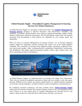 Global Dynamic Supply – Streamlined Logistics Management & Sourcing  Services Fo