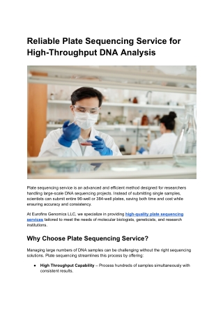 Reliable Plate Sequencing Service for High-Throughput Research
