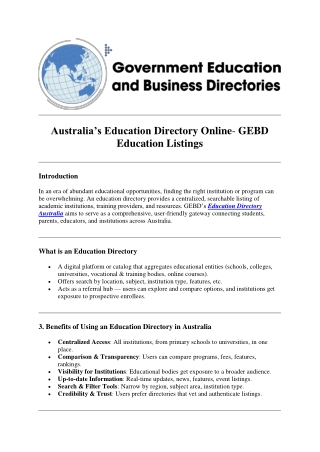 Australia’s Education Directory Online- GEBD Education Listings