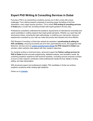 Expert PhD Writing & Consulting Services in Dubai