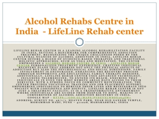 Alcohol Rehabs Centre in India  - LifeLine Rehab