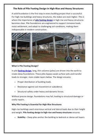 The Role of Pile Footing Design in High-Rise and Heavy Structures