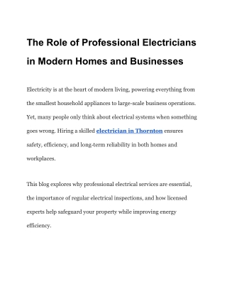 The Role of Professional Electricians in Modern Homes and Businesses