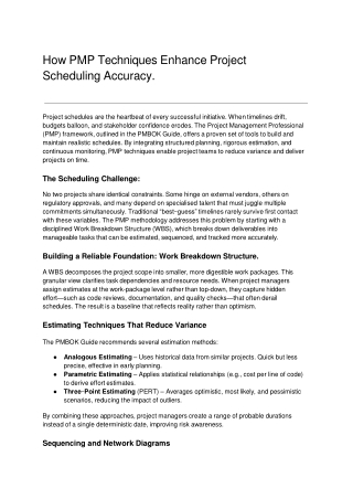 How PMP Techniques Enhance Project Scheduling Accuracy