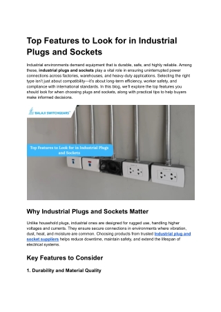 Top Features to Look for in Industrial Plugs and Sockets