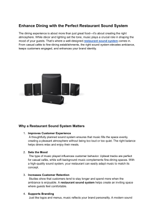 Enhance Dining with the Perfect Restaurant Sound System