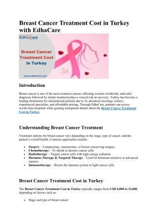 Breast Cancer Treatment Cost in Turkey with EdhaCare