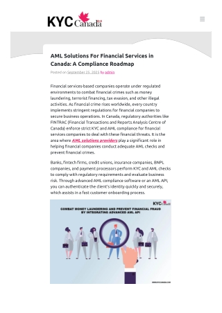 AML Solutions Provider For Financial Services in Canada