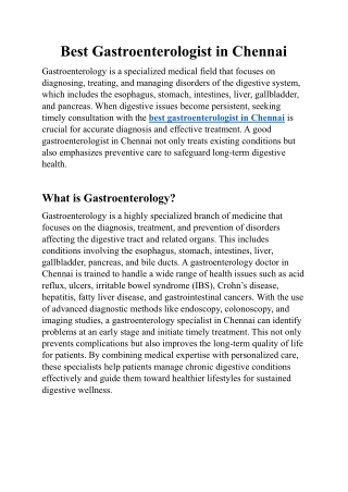 Best Gastroenterologist in Chennai