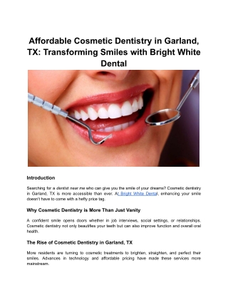 Affordable Cosmetic Dentistry in Garland, TX_ Transforming Smiles with Bright White Dental
