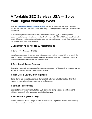 Affordable SEO Services USA — Solve Your Digital Visibility Woes