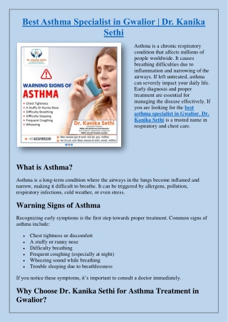 Best Asthma Specialist in Gwalior - Dr. Kanika Sethi
