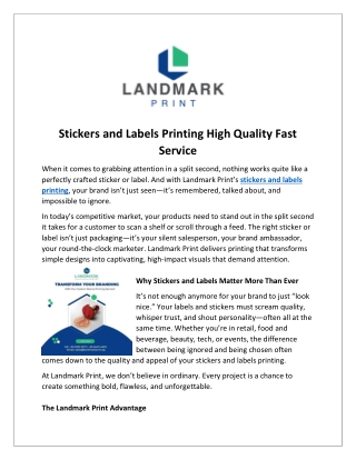 Stickers and Labels Printing High Quality Fast Service