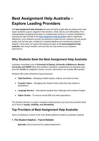 Best Assignment Help Australia – Explore Leading Providers