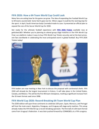 FIFA 2026 How a 64-Team World Cup Could Look