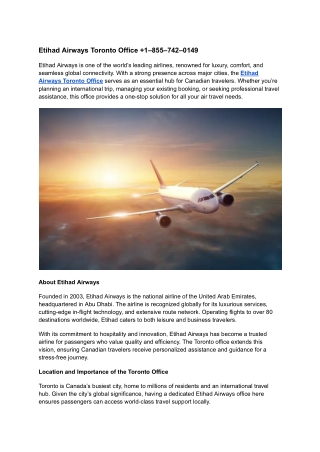 Etihad Airways Toronto Office  1–855–742–0149