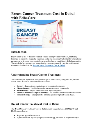 Breast Cancer Treatment Cost in Dubai with EdhaCare