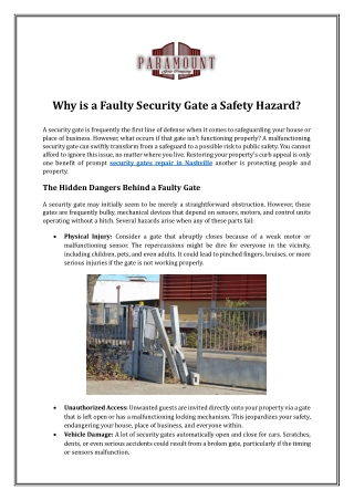 Why is a Faulty Security Gate a Safety Hazard?