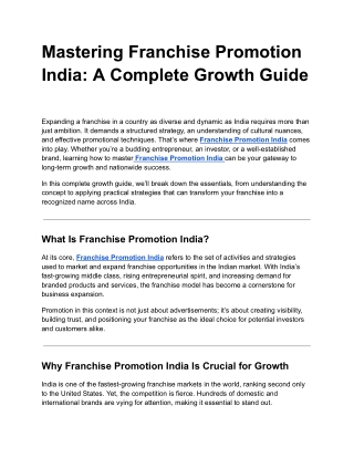 Mastering Franchise Promotion India: A Complete Growth Guide