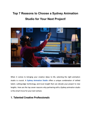 Top 7 Reasons to Choose a Sydney Animation Studio for Your Next Project!