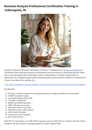 Business Analysis Professional Certification Training in Indianapolis, IN