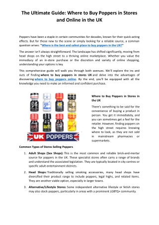 The Ultimate Guide: Where to Buy Poppers in Stores and Online in the UK