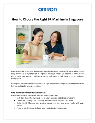 How to Choose the Right BP Machine in Singapore