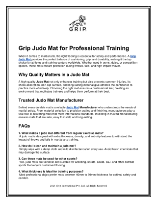 Grip Judo Mat for Professional Training
