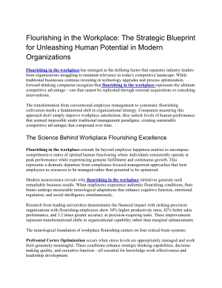 Flourishing in the Workplace The Strategic Blueprint for Unleashing Human Potential in Modern Organizations