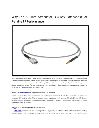 Why The 2.92mm Attenuator is a Key Component for Reliable RF Performance