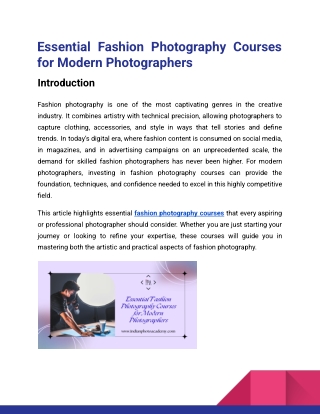 Essential Fashion Photography Courses for Modern Photographers_Indian Photo Academy