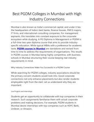 Best PGDM Colleges in Mumbai with High Industry Connections