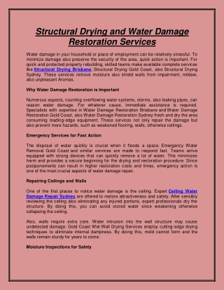 Structural Drying and Water Damage Restoration Services