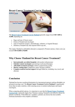 Breast Cancer Treatment Cost in Thailand