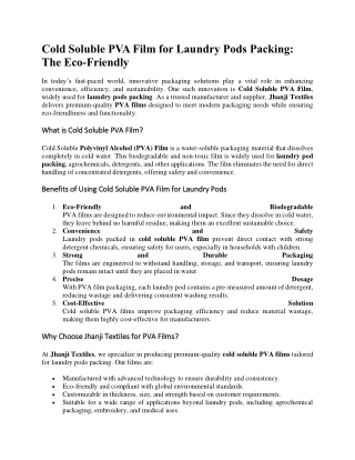 Cold Soluble PVA Film for Laundry Pods Packing