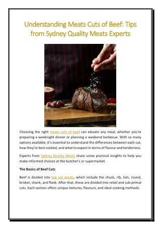 Understanding Meats Cuts of Beef Tips from Sydney Quality Meats Experts